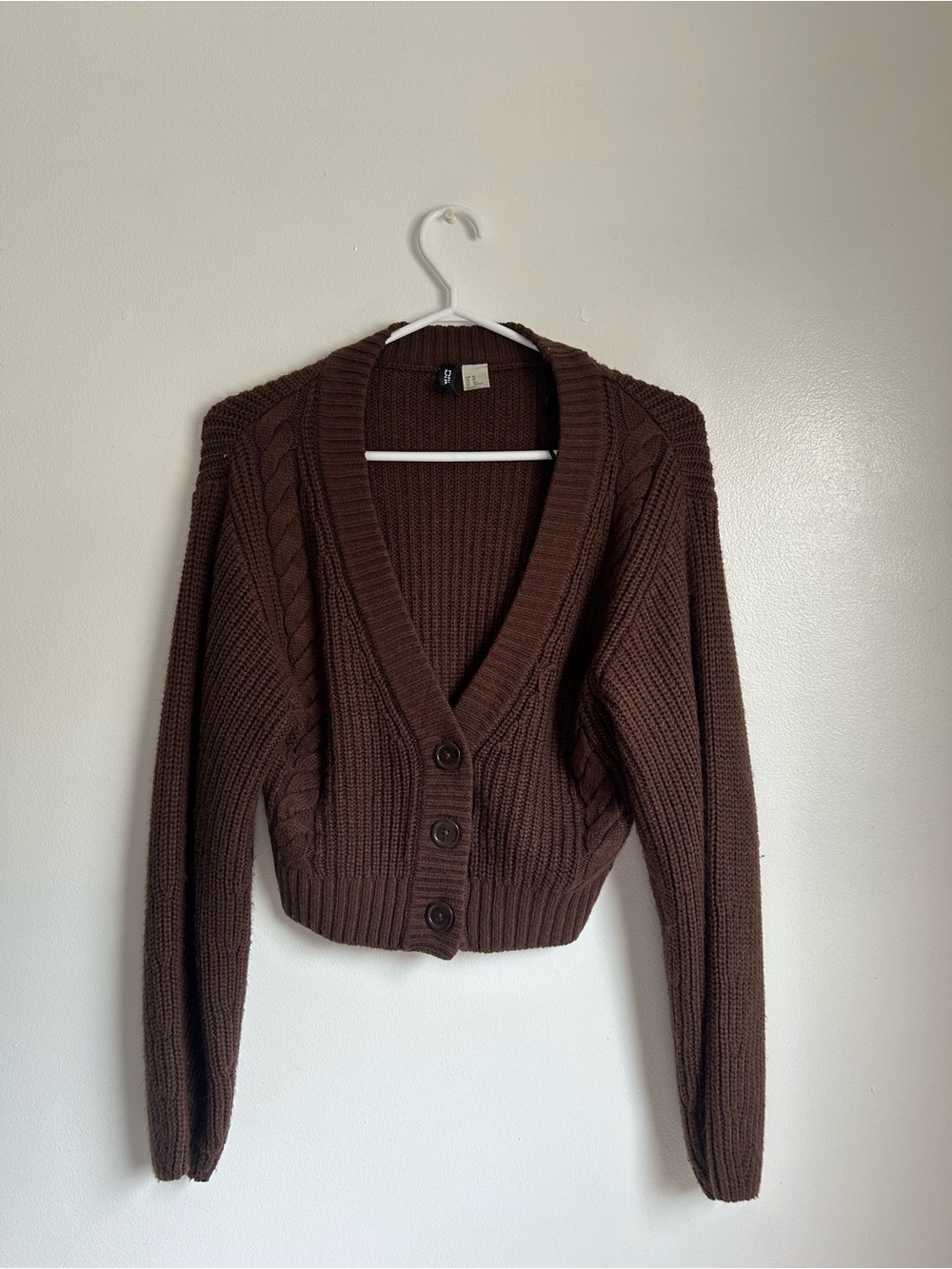 H&M Chocolate Brown Cropped Cable Cardigan